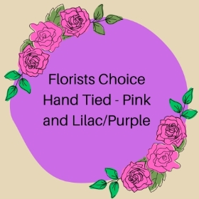 Pink and purple florists choice hand tied bouquet