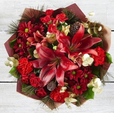 £35.00 Florists Choice Christmas Hand Tied Bouquet