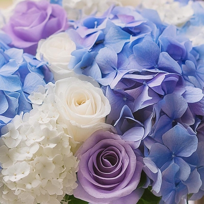 Blue, White and Purple Hand Tied Bouquet