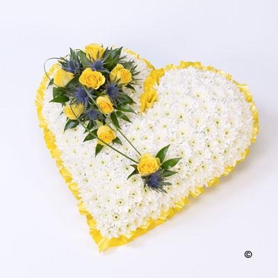 Classic White Heart with Yellow Roses