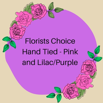 Pink and purple florists choice hand tied bouquet
