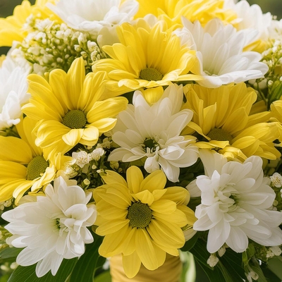 Yellow and white florist choice hand tied bouquet
